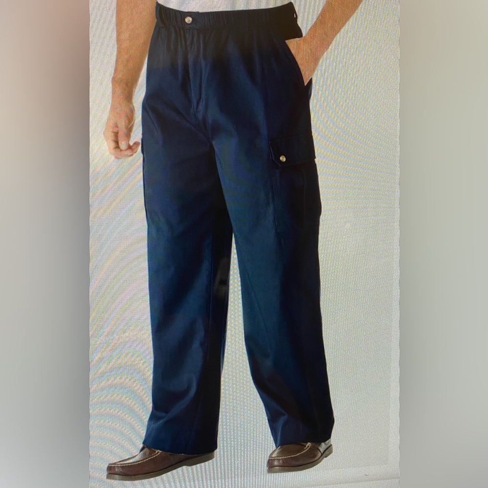 3/12 Navy cotton twill pants by Kingsize. Size 2XL cargo pockets NWT